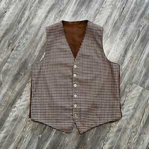 Vintage Reversible Brown Velvet Gingham Vest M